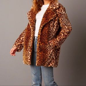 Open Collar Faux Fur Coat